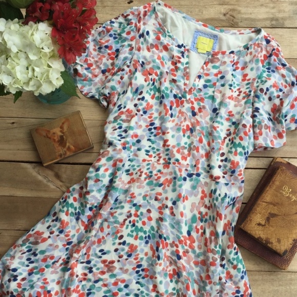 Maeve at Anthropologie Watercolor Dot Cold Shoulder Dress - Picture 3 of 8